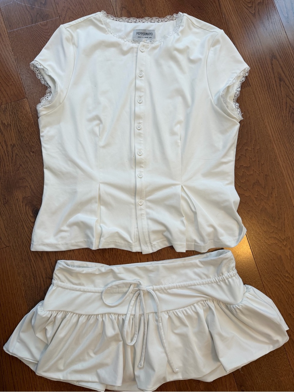 Peppermayo White Lace-Trim Button Front Top